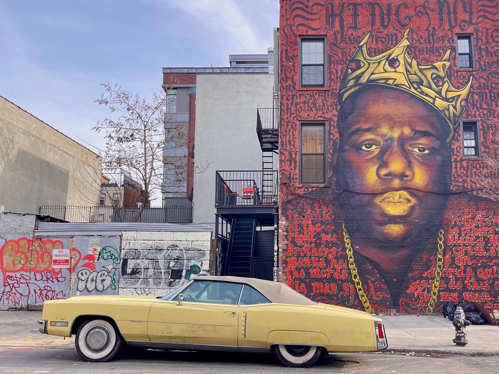 King of New York mural of Notorious B.I.G. by Scoot Zimmerman and Maoufal Alaoui, Bedford Ave and Quincy St, Bed-Stuy, Brooklyn